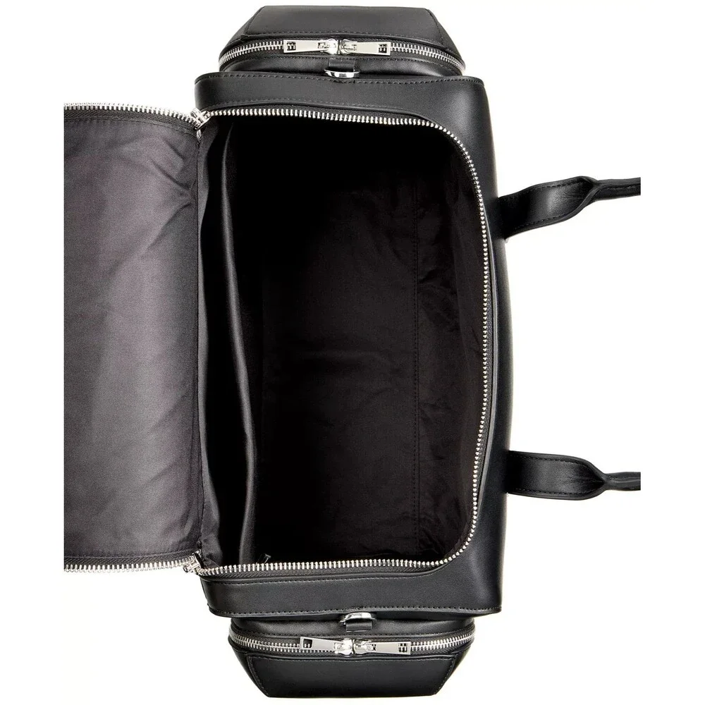 ALFANI Mens Black Faux Leather Duffle Bag Travel Weekender Carry-On Gym Bag